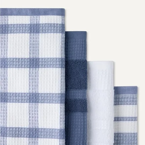 Amazon Basics ▫️ Panos de cozinha 100% algodão orgânico com textura acetinada – ultraabsorventes, de secagem rápida, sem fiapos, 38 x 64 cm, embalagem de 6 (conjunto sortido em azul-marinho e branco) 4