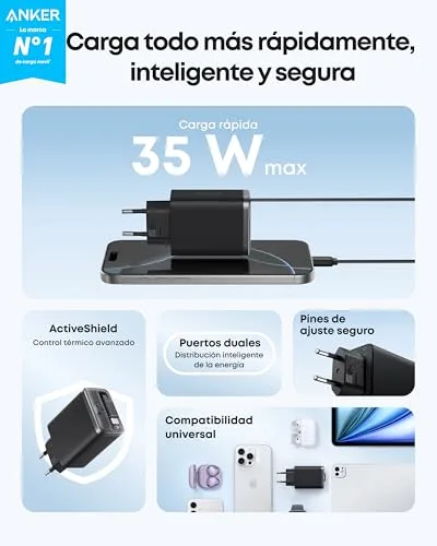 Anker ▫️ Carregador Nano para iPhone, carregamento rápido de 35 W, USB-C, com 2 portas 6