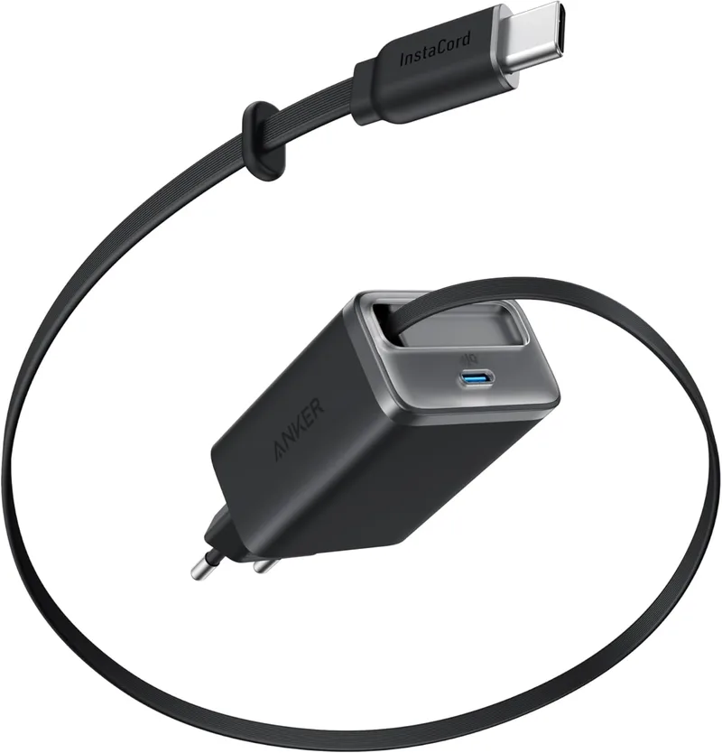 Anker ▫️ Nano iPhone Charger Fast Charge 35W, carregador USB c de alta velocidade com 2 portas, cabo retrátil InstaCord integrado, compatível com iPhone 16 Pro MAX/15/14, iPad, Pixel e muito mais.