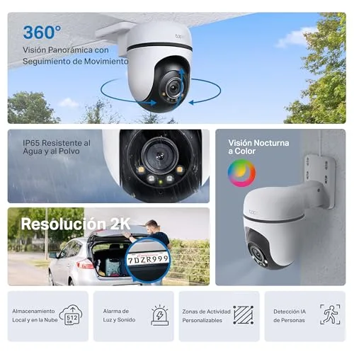 Tapo ▫️ C51A - Câmara de vigilância Wi-Fi para exterior com visão de 360º, 2K 3MP, deteção por IA 3