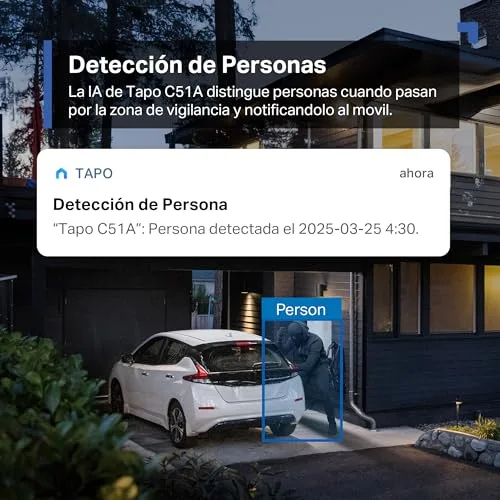 Tapo ▫️ C51A - Câmara de vigilância Wi-Fi para exterior com visão de 360º, 2K 3MP, deteção por IA 5