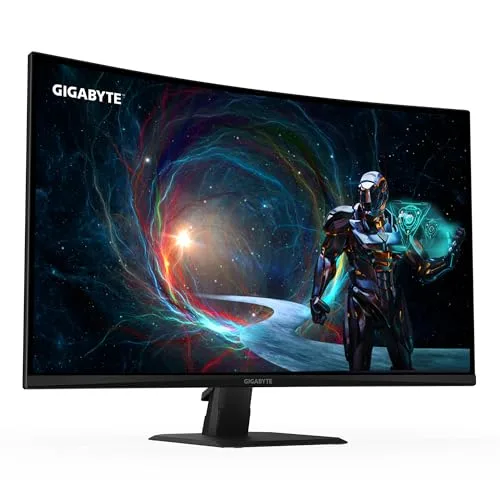 Gigabyte Technology ▫️ Monitor curvo para jogos GIGABYTE GS32QCA de 31,5" com resolução QHD - 2560 x 1440, 180 Hz, 1 ms, 250 cd/m², FreeSync, compatível com HDR, HDMI 2.0, DisplayPort 1.4 2
