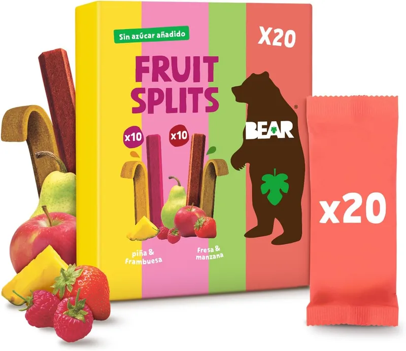 BEAR ▫️ Fruit Splits Multisabores | Ingredientes 100% naturais | 20 x 20 g | Snacks saudáveis para crianças e adultos | Sem açúcar adicionado | 400 g