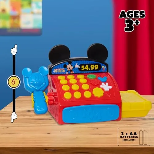 Just Play ▫️ Disney Jr. Micky Mouse Clubhouse Caixa Registradora com Sons, Frases e Dinheiro de Brincar, 10 peças, desenvolve competências matemáticas básicas, brinquedo para crianças a partir dos 3 anos, 6