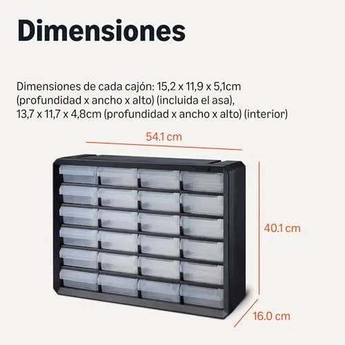 Amazon Basics ▫️ Gaveteiro organizador, 24 compartimentos de plástico com divisórias para escritório/artesanato/ferramentas, montagem na parede, 16 x 54,1 x 40,1 cm, preto 2