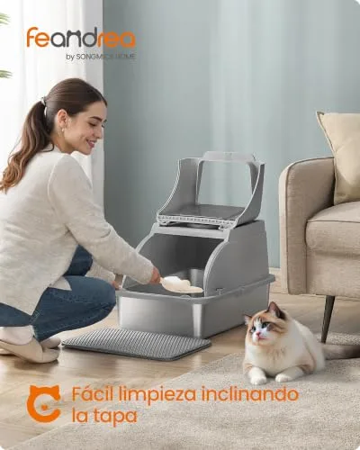 FEANDREA ▫️ Arena Gato, de aço inoxidável para gatos com tampa basculante, cinzento-pomba 2