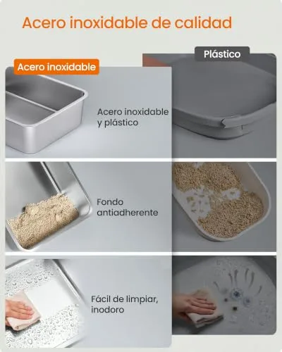 FEANDREA ▫️ Arena Gato, de aço inoxidável para gatos com tampa basculante, cinzento-pomba 3