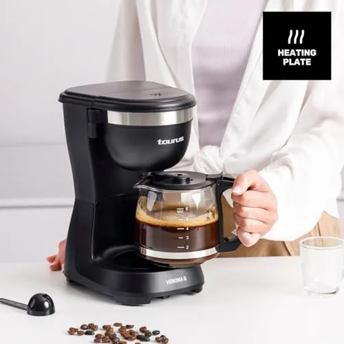 Taurus ▫️ Máquina de café por gotejamento de 600 W, 600 ml, jarro de vidro, filtro permanente 6