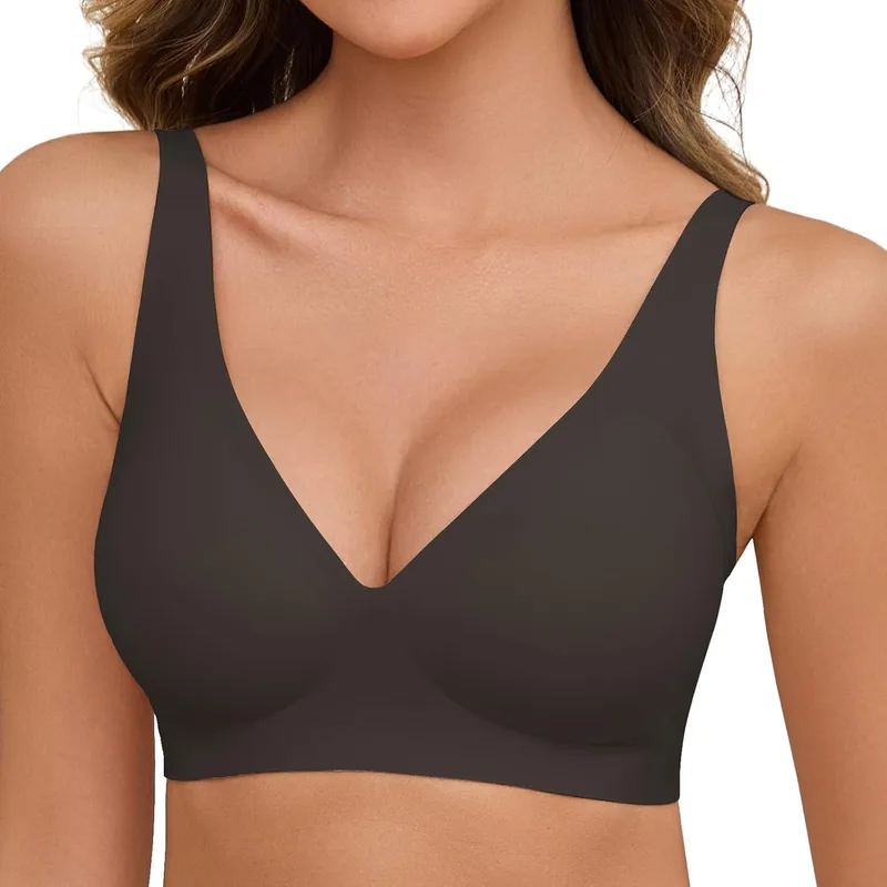Nadeer ▫️ Soutien com arame para mulher Bralette Soutien push-up sem costuras Soutien básico com decote em V Soutien confortável para dormir com extensor de soutien