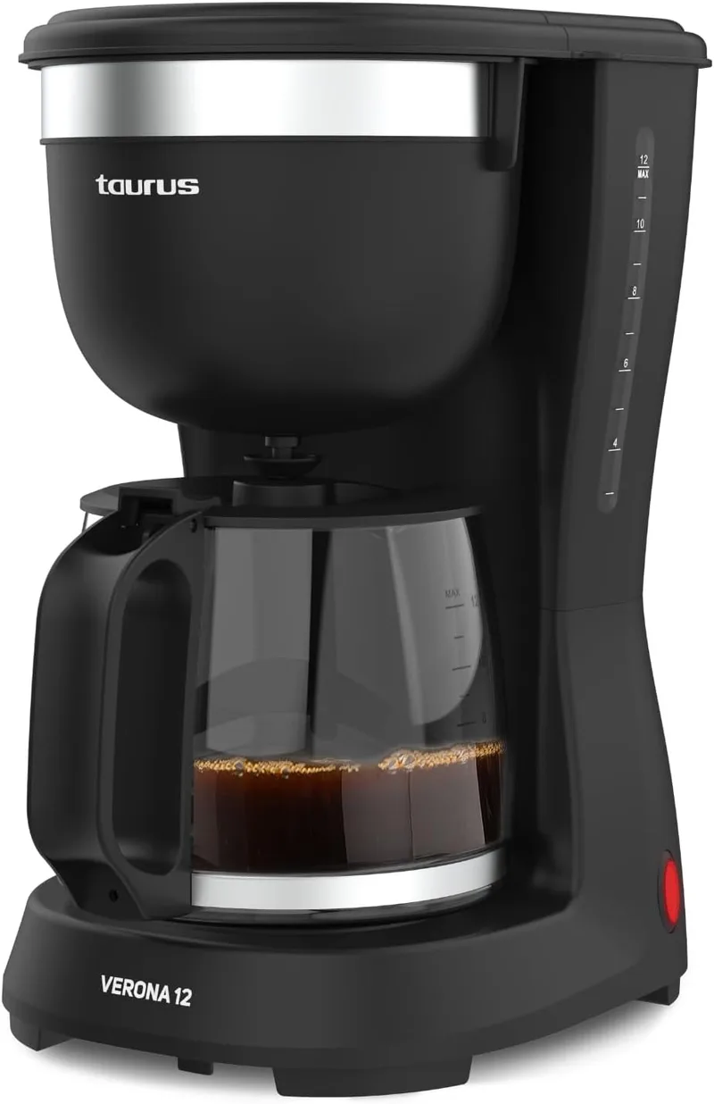 Taurus ▫️ Cafeteira Verona 12 | 680W | Capacidade 1,25L | 12 chávenas | Cafeteira com filtro permanente lavável | Bico anti-gotejamento | Sem BPA | Desligar automático | Compacta | Preta