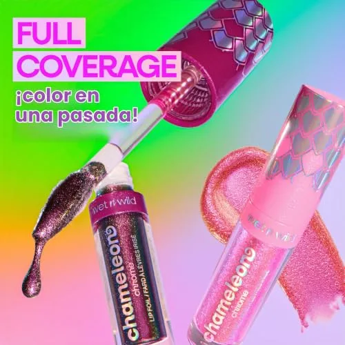 Wet n Wild ▫️ Chameleon Chrome Lip Foil, Brilho labial intenso que reflete a luz, acabamento iridescente para um brilho multidimensional, fórmula suave e não pegajosa, Celestial Dance 2