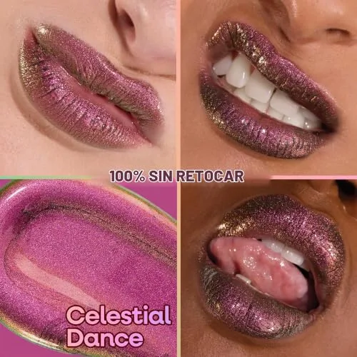 Wet n Wild ▫️ Chameleon Chrome Lip Foil, Brilho labial intenso que reflete a luz, acabamento iridescente para um brilho multidimensional, fórmula suave e não pegajosa, Celestial Dance 3