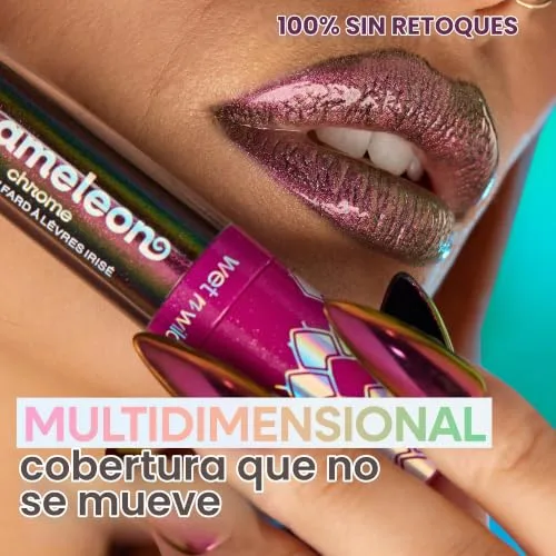 Wet n Wild ▫️ Chameleon Chrome Lip Foil, Brilho labial intenso que reflete a luz, acabamento iridescente para um brilho multidimensional, fórmula suave e não pegajosa, Celestial Dance 5