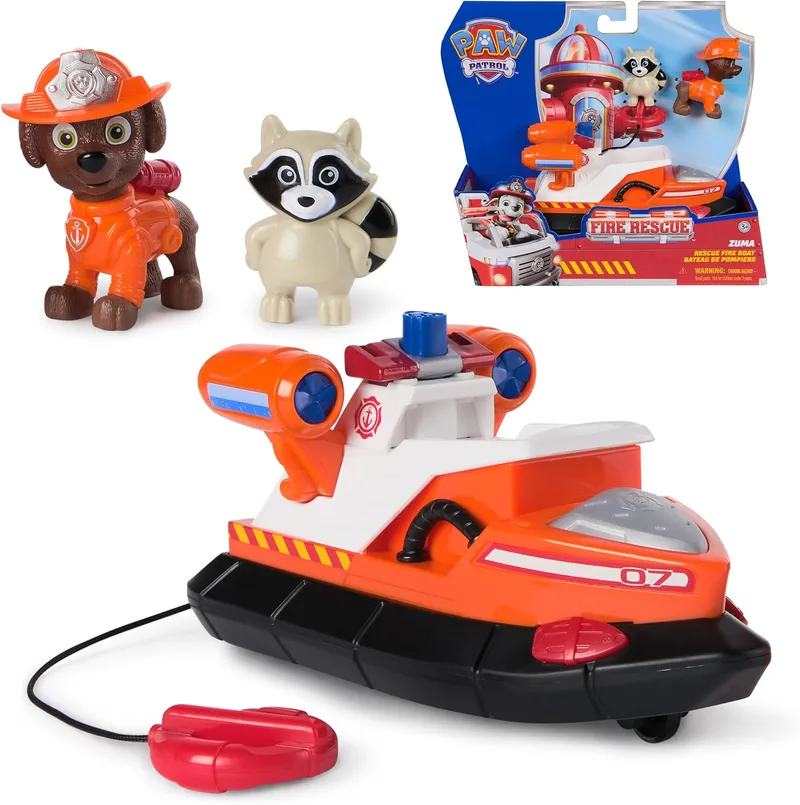 Paw Patrol ▫️ Fire Rescue: Barco de Resgate do Zuma com Personagem, Flutuador para Lançar e Guaxinim, Brinquedos para Meninos e Meninas, a partir dos 3 anos