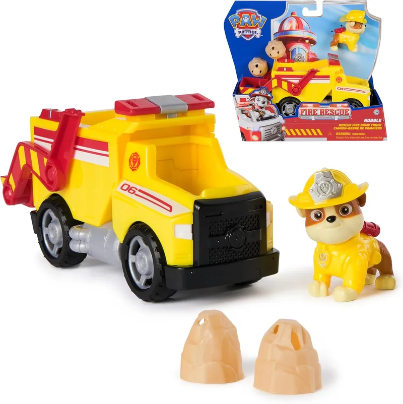 Paw Patrol ▫️ Paw Pat Patrol - Ruben Fire Rescue Mission Firefighter Figure Vehicle - Figura colecionável - 2 projécteis - Toy - Carro para crianças - Brinquedo para crianças - Brinquedo para crianças de 3