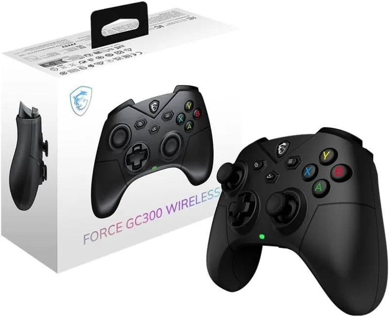 MSI ▫️ FORCE GC300 W - Comando para jogos: 2,4 GHz, Bluetooth, USB tipo C para A, bateria com 20 horas de autonomia, capas do D-Pad intercambiáveis e motores de vibração duplos, com fio/sem fio