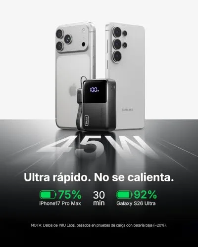 INIU ▫️ Power Bank de 10 000 mAh, Ultra Mini com Carregamento Rápido de 45 W, Bateria Externa 3