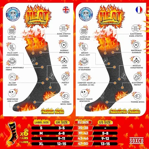 SOXCO ▫️ Meias térmicas para homem e mulher - Meias quentes de inverno, embalagem de 6 pares 2