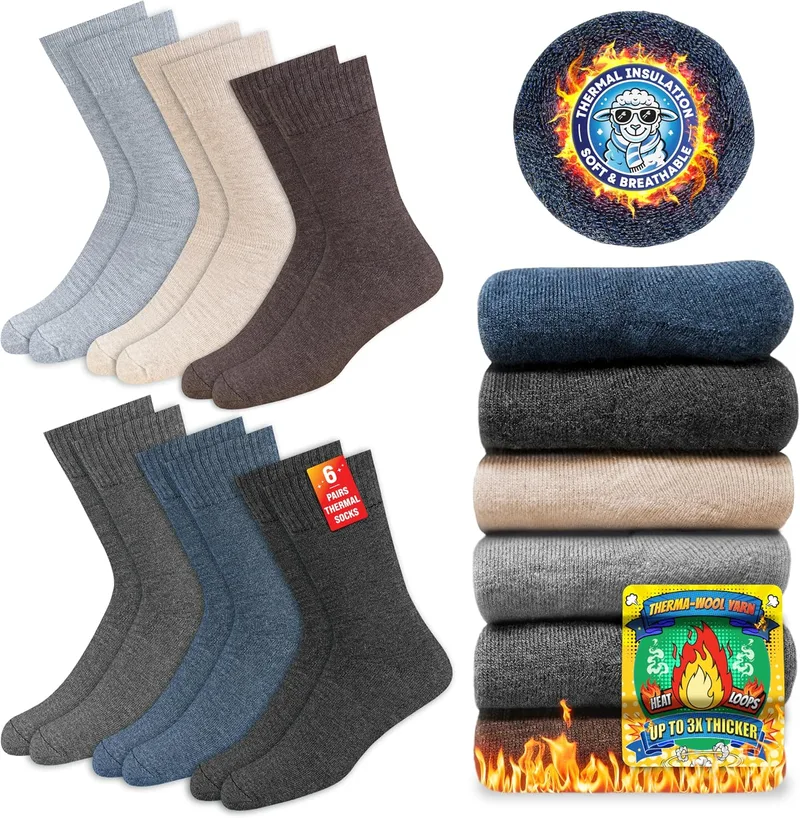 SOXCO ▫️ Meias térmicas para homem e mulher - Meias quentes de inverno, embalagem de 6 pares