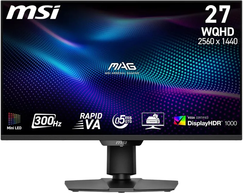 MSI ▫️ mag 274QPF X30MV, 27 polegadas, WQHD, 2560x1440, monitor para jogos, VA rápido, 300 Hz, 0,5 ms, DisplayHDR 1000, Mini-LED, HDMI 2.1, DP 1.4a, inclinação/altura ajustável, preto