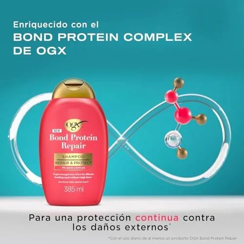 OGX ▫️ Bond Protein Repair Shampoo (385 ml), champô que protege e repara o cabelo, com a tecnologia Lipi Pro Shield, com tensioativos sem sulfatos, para cabelos secos e danificados 4