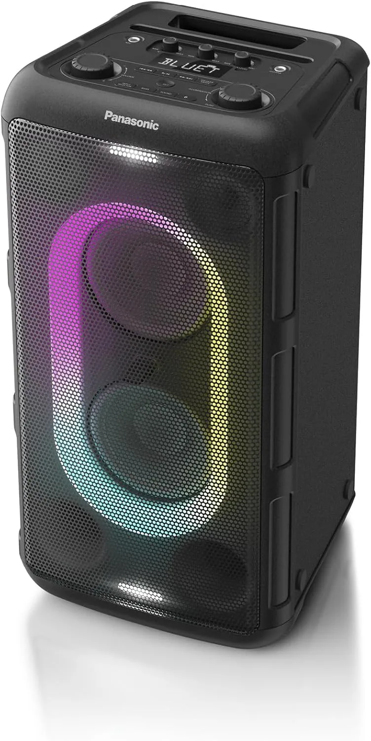 Panasonic ▫️ SC-BMAX10E-K Altifalante portátil para festas com Bluetooth, luzes integradas, 150 W, USB, entrada ótica para TV, entradas para guitarra e microfone para karaoke, preto