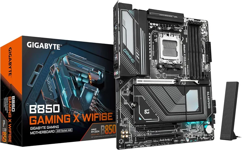 Gigabyte Technology ▫️ Placa-mãe GIGABYTE B850 Gaming X WIFI6E - Processadores AMD Ryzen Série 9000, VRM Digital 12+2+2-Fases, até 8200MHz DDR5 (OC), 1xPCIe 5.0 + 2xPCIe 4.0 M.2, 2.5G LAN, WiFi 6E, USB 3.2 Gen 2x2
