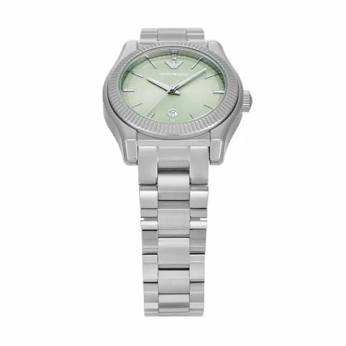Emporio Armani ▫️ Relógio para senhora, 32 mm, movimento de quartzo com data, três ponteiros e bracelete em aço inoxidável 4