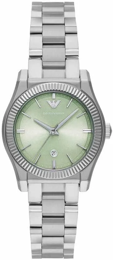 Emporio Armani ▫️ Relógio para senhora, 32 mm, movimento de quartzo com data, três ponteiros e bracelete em aço inoxidável