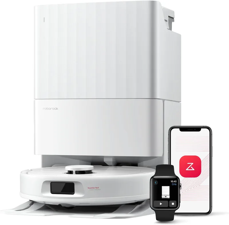 roborock ▫️ Aspirador robô QV 35A, sucção 8000Pa, duas esfregonas rotativas eleváveis, escovas anti-emaranhamento, tecnologia reactiva de prevenção de obstáculos, navegação e mapeamento, Branco