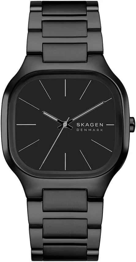 Skagen ▫️ Relógio Mellem para homem, movimento de quartzo de três ponteiros com bracelete em aço inoxidável