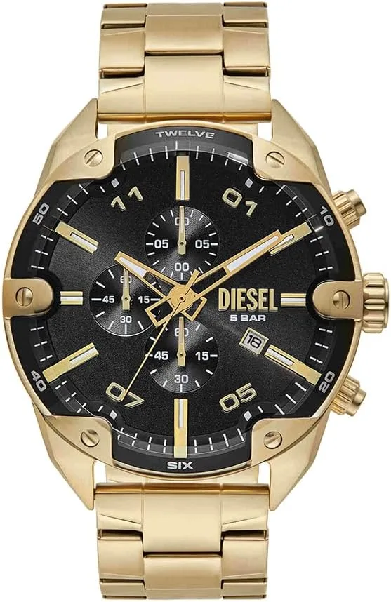 Diesel ▫️ Relógio Spiked para homem, movimento cronógrafo de quartzo com bracelete em aço inoxidável