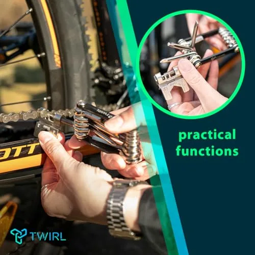 TWIRL ▫️ Ferramenta para bicicletas 13 funções, aço, compacta, conjunto de ferramentas para bicicletas 3
