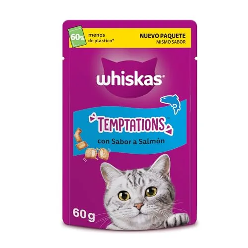 Whiskas ▫️ Temptations Guloseimas para Gatos com Sabor a Salmão, 60 g (Embalagem de 6) 2