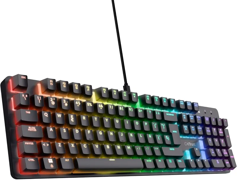 GXTrust ▫️ 871 Zora Teclado Mecânico Espanhol QWERTY com Iluminação RGB, Interruptores Lineares Huano, N-Key Rollover Anti-ghosting, Teclado de Jogos Programável com Cabo USB para Computador Portátil