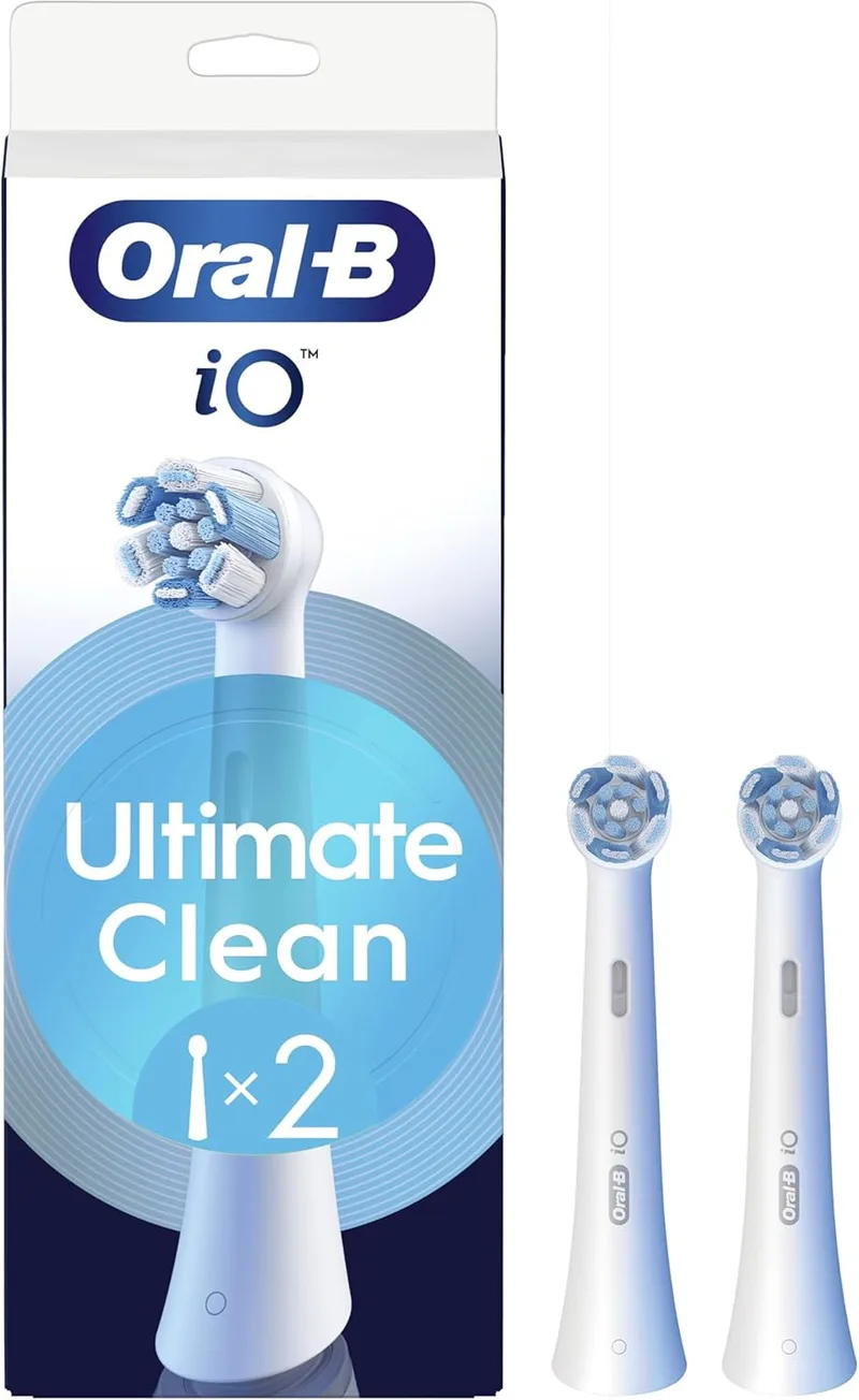 Oral-B ▫️ Série iO Ultimate Clean - Cabeças de substituição originais, embalagem com 2 cabeças de substituição brancas para escovas de dentes elétricas iO, remoção profunda da placa bacteriana
