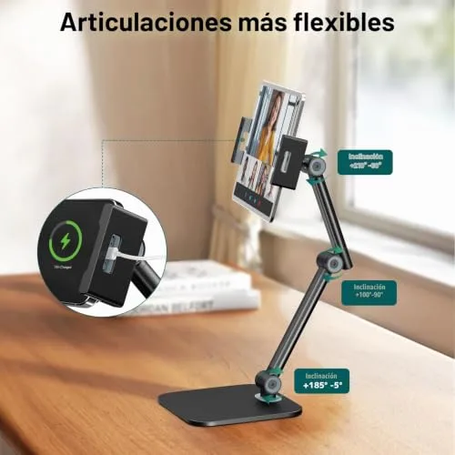Putilsen Mount ▫️ Suporte para tablet, com suporte ajustável e flexível, compatível com iPad, Kindle, telemóvel e muito mais; suporte tipo pescoço de cisne para tablets de 4,7" a 12,9", versão de secretária, preto 5