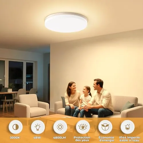 Kuwork ▫️ Luminária de teto LED de 48 W, Luminária de teto para quarto 3000 K 4800 LM, IP44 à prova de água, para casa de banho, cozinha, sala, quarto, varanda e corredor, Ø30 cm 2