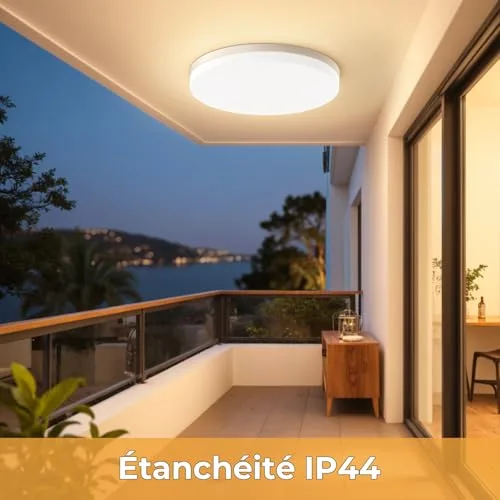 Kuwork ▫️ Luminária de teto LED de 48 W, Luminária de teto para quarto 3000 K 4800 LM, IP44 à prova de água, para casa de banho, cozinha, sala, quarto, varanda e corredor, Ø30 cm 4