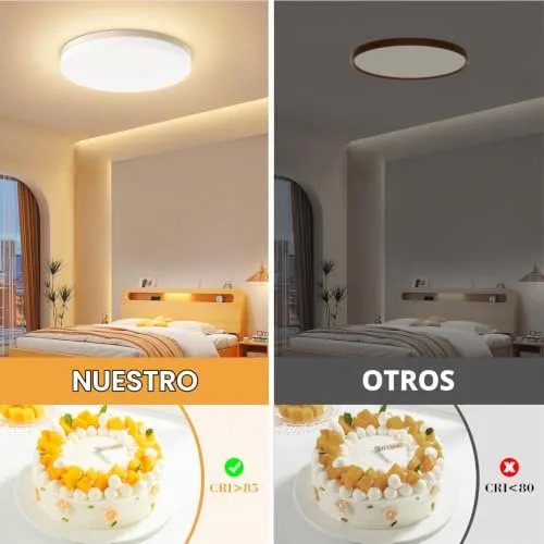Kuwork ▫️ Luminária de teto LED de 48 W, Luminária de teto para quarto 3000 K 4800 LM, IP44 à prova de água, para casa de banho, cozinha, sala, quarto, varanda e corredor, Ø30 cm 5