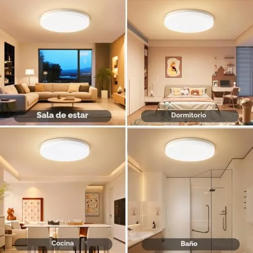 Kuwork ▫️ Luminária de teto LED de 48 W, Luminária de teto para quarto 3000 K 4800 LM, IP44 à prova de água, para casa de banho, cozinha, sala, quarto, varanda e corredor, Ø30 cm 6