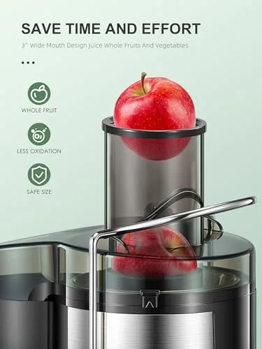 QCen ▫️ Extrator de sumo centrífugo de 800 W com ampla abertura de 3 polegadas, fácil de limpar, em aço inoxidável, sem BPA, ideal para frutas e legumes (Sliver, 500 W) 2