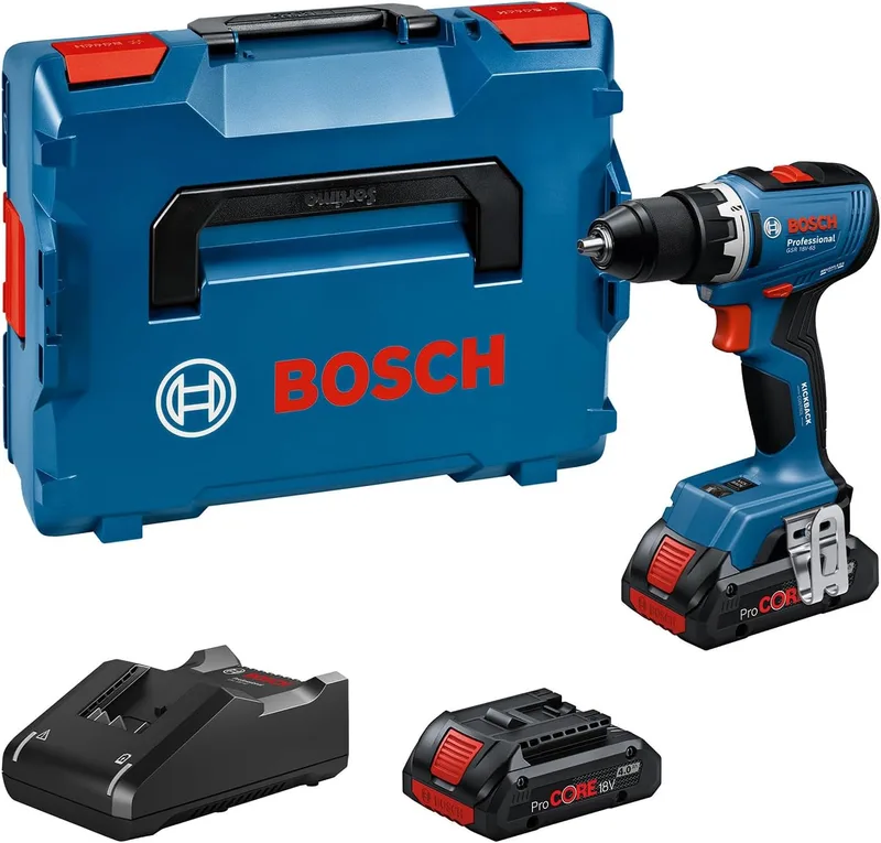Aparafusadora sem fios Bosch Professional 18V System GSR 18V-65 (motor sem escovas, comprimento da cabeça 166, 2 baterias ProCORE18V 4.0Ah, L-BOXX)