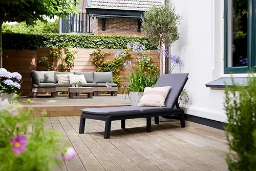 Keter ▫️ Palma – Espreguiçadeira de jardim dobrável com almofada incluída, para exterior (terraços, pátios, jardins), 4 posições, cor grafite 2