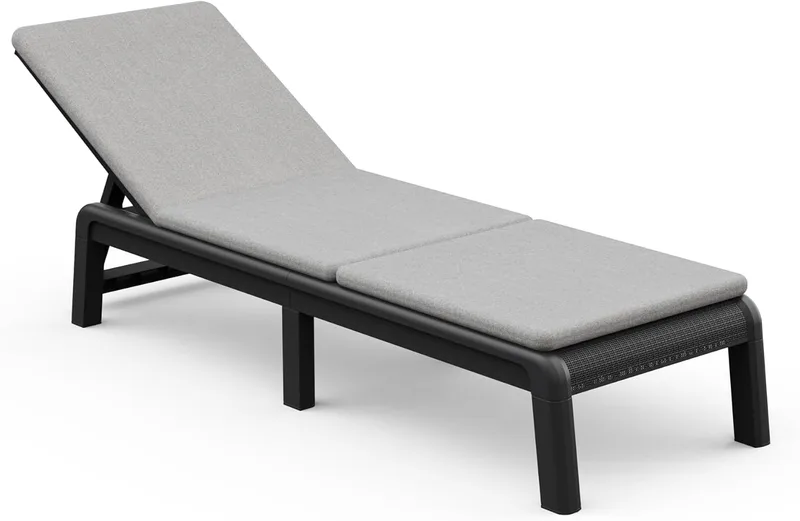 Keter ▫️ Palma – Espreguiçadeira de jardim dobrável com almofada incluída, para exterior (terraços, pátios, jardins), 4 posições, cor grafite