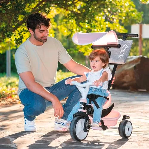 Smoby ▫️ Triciclo Baby Driver Confort Rosa 3 em 1 Progressivo para crianças a partir dos 10 meses, com guarda-sol anti-UV, volante com buzina e rodas silenciosas (7600741504) 4