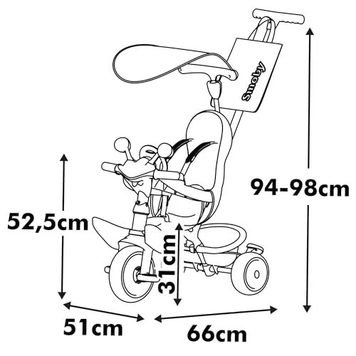 Smoby ▫️ Triciclo Baby Driver Confort Rosa 3 em 1 Progressivo para crianças a partir dos 10 meses, com guarda-sol anti-UV, volante com buzina e rodas silenciosas (7600741504) 6