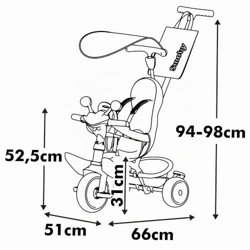 Smoby ▫️ Triciclo Baby Driver Confort Cinzento 3 em 1 Progressivo, Sustentável, Travão de Estacionamento, Barra para os Pais Ajustável, Volante com Buzina, dos 10 meses aos 3 anos (7600741503) 6