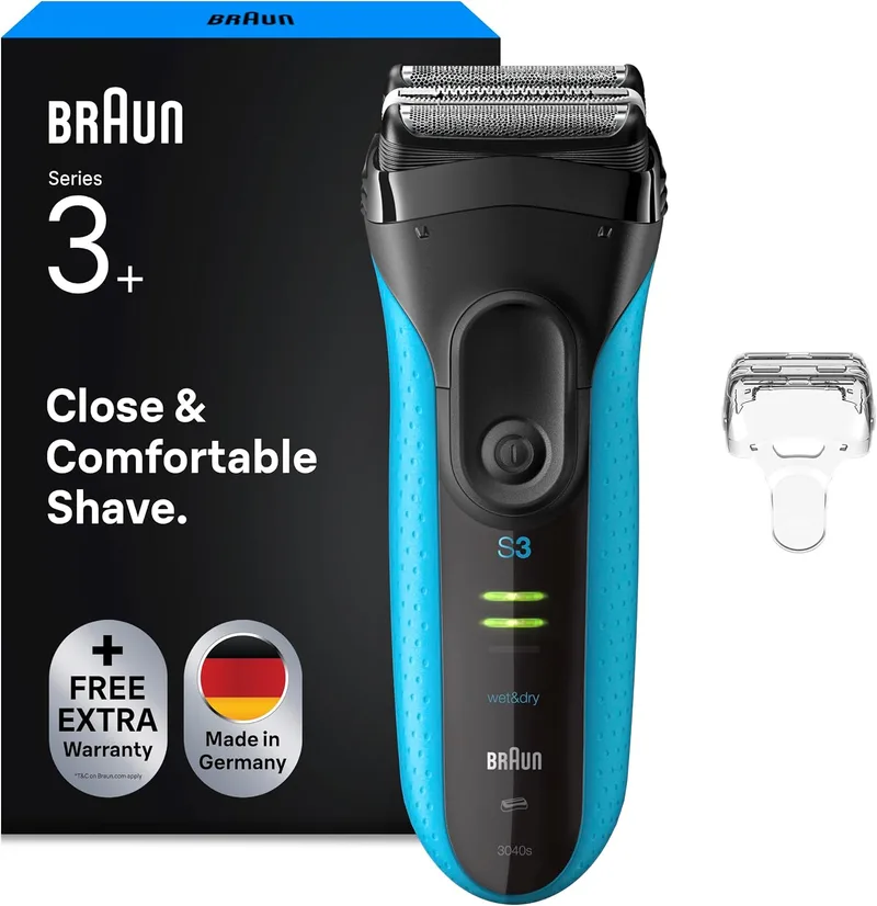 Braun ▫️ Máquina de barbear elétrica para homem Série 3, ProSkin 3040s, Preto/Azul