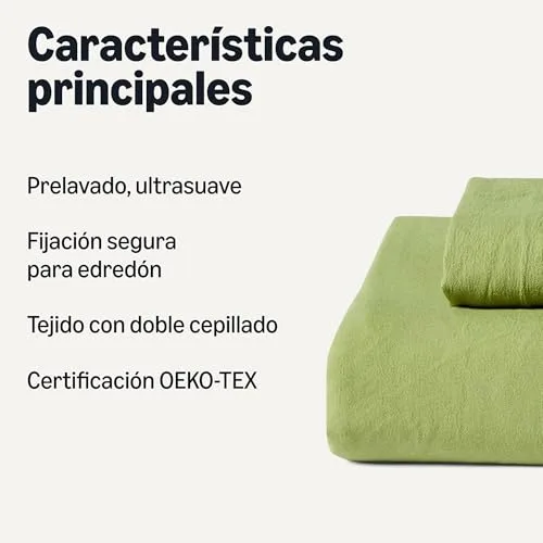 Amazon Basics ▫️ Conjunto de capa de edredão para cama de 80/90 em microfibra pré-lavada, extra suave com efeito amarrotado natural, capa de edredão de 135 x 200 cm e 1 capa de almofada de 50 x 80 cm, verde 2